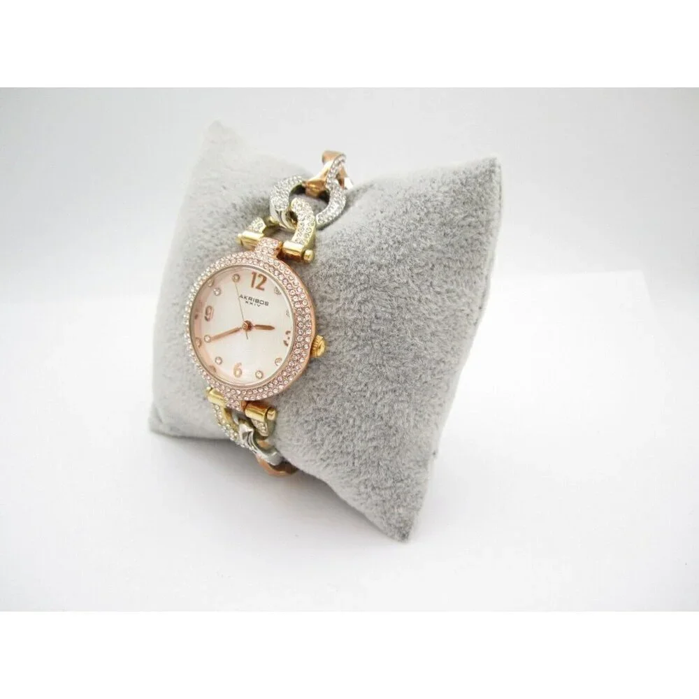 Women Akribos XXIV Crystal Quartz 27mm Analog Round Watch (G705) 